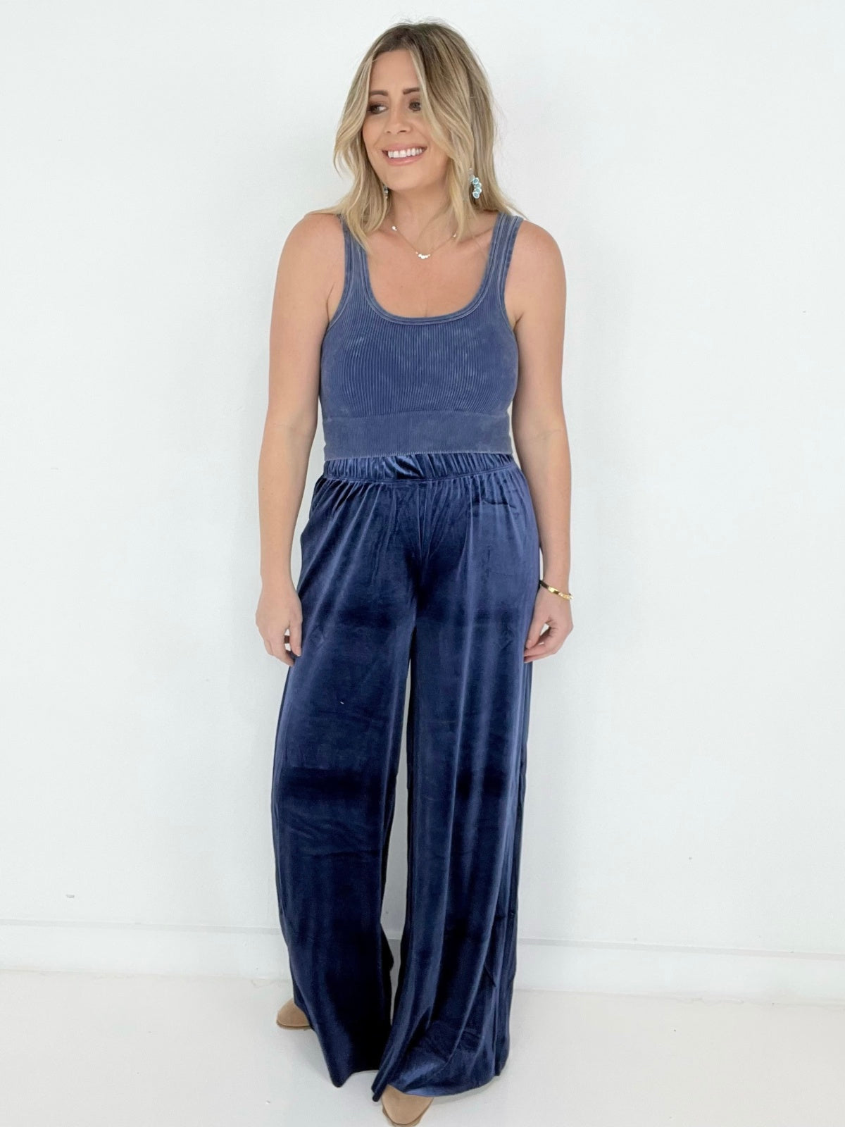 Zenana Solid Velvet Wide Leg Pants