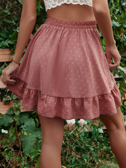 Ruffle Hem Elastic Waist Mini Skirt