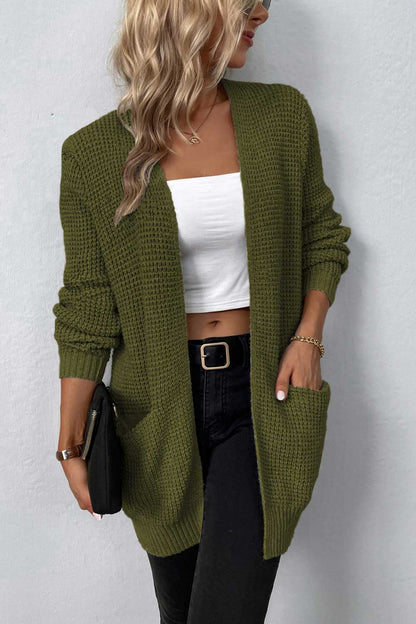 Cardigan - Rib-Knit Pocketed