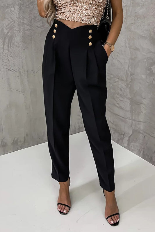 Pants - Black Double Breasted Cropped