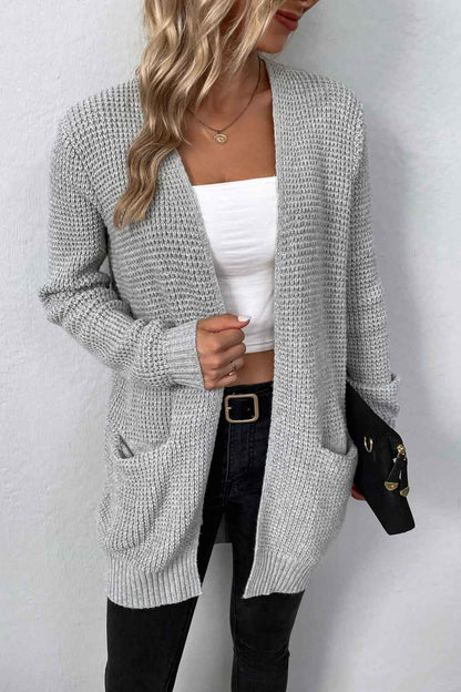 Cardigan - Rib-Knit Pocketed