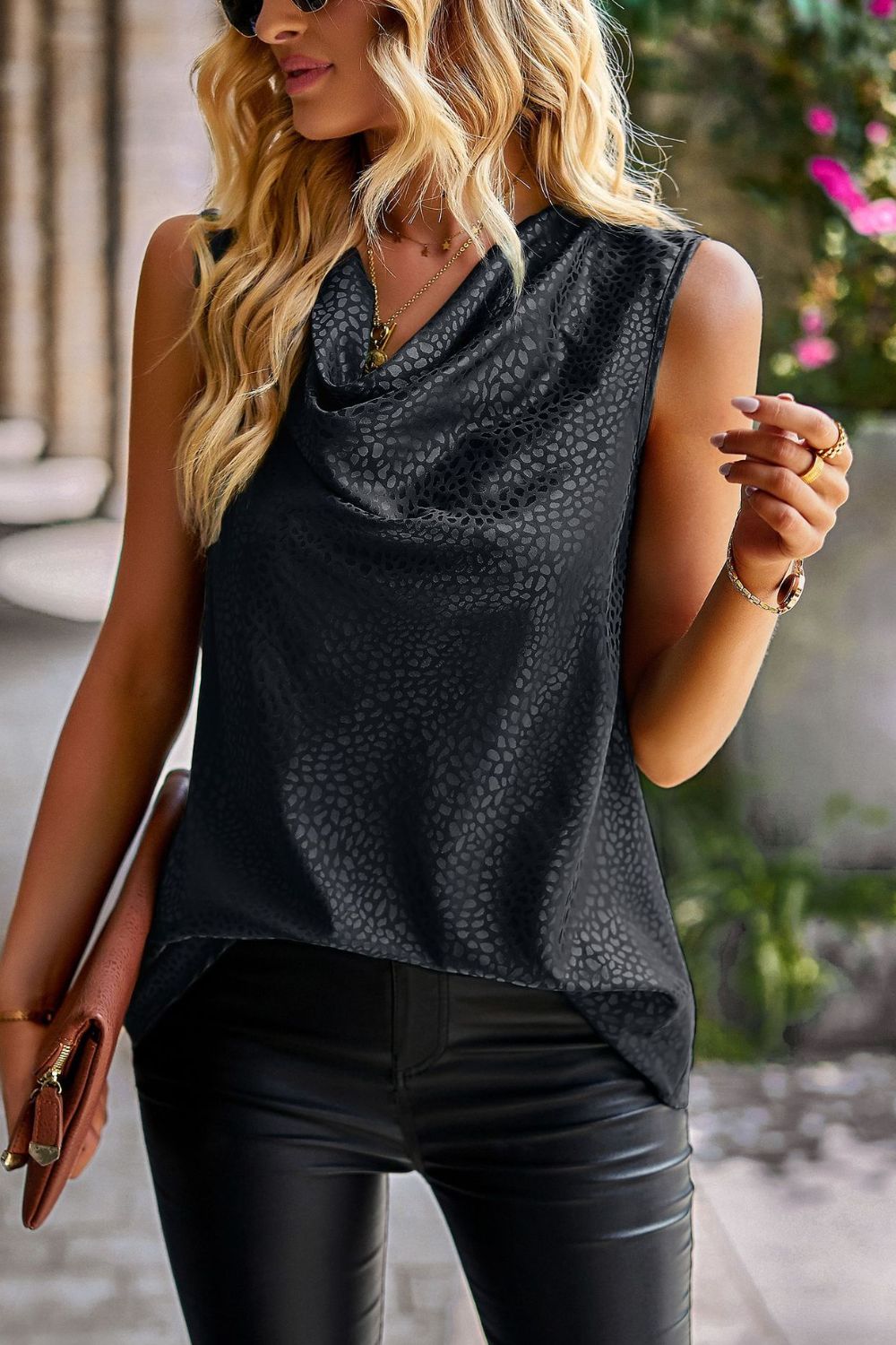 Top - Printed Cowl Neck