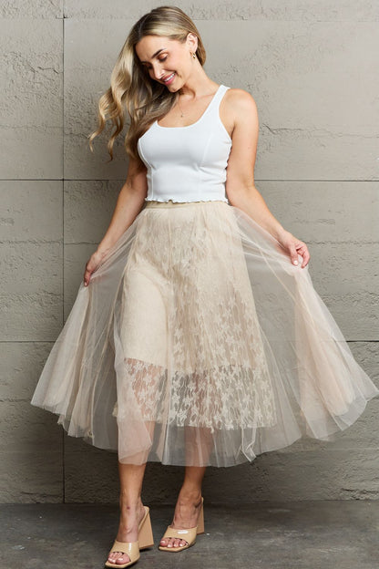 Skirt - "Ninexis" Midi Flowy Lace