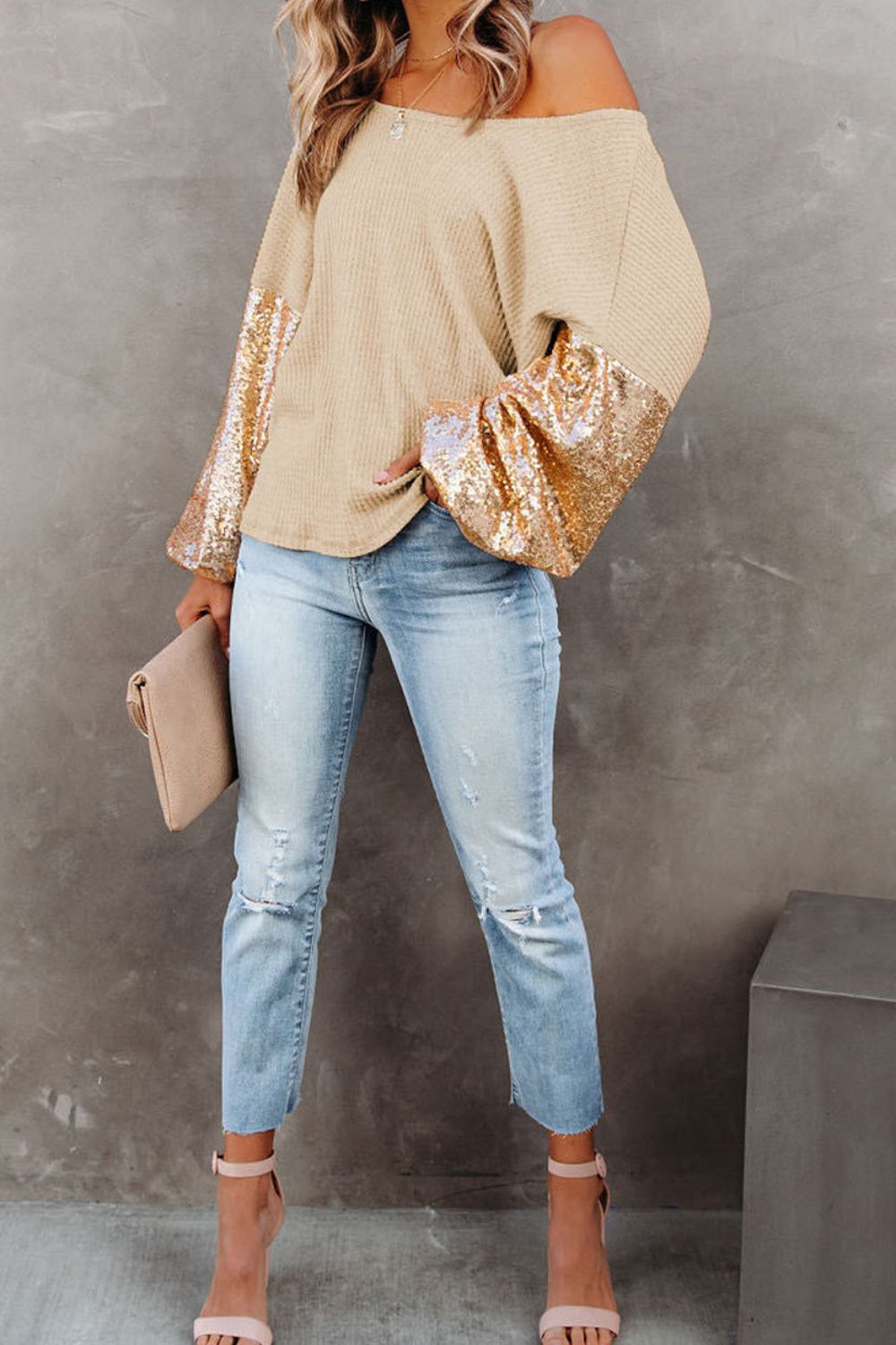 Blouse - Sequin Waffle-Knit