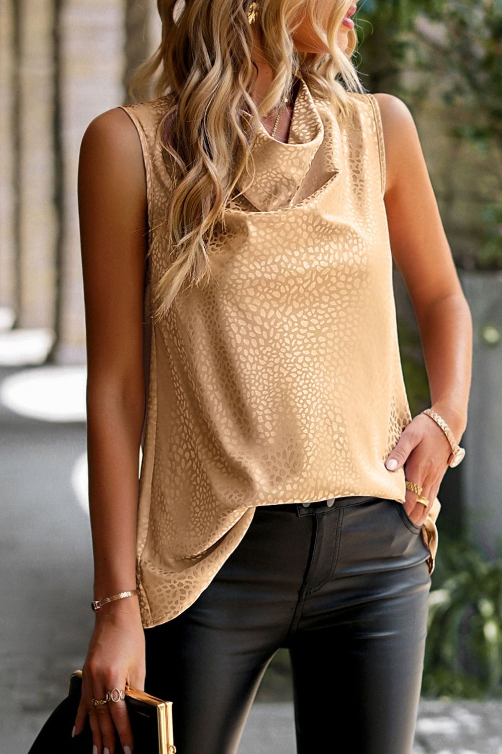 Top - Printed Cowl Neck