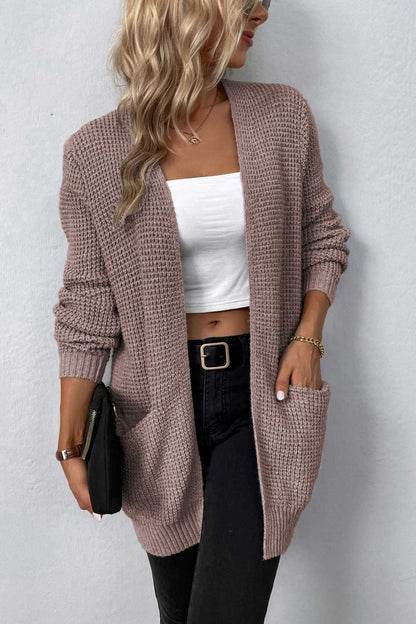 Cardigan - Rib-Knit Pocketed