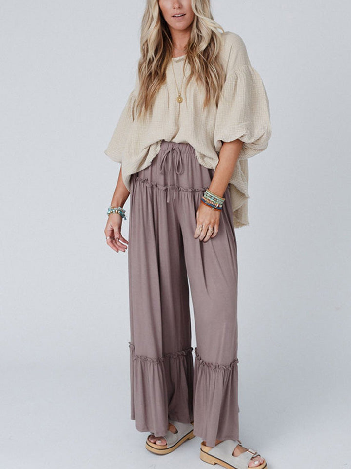 Pants - Wide Leg Ruffle Trim