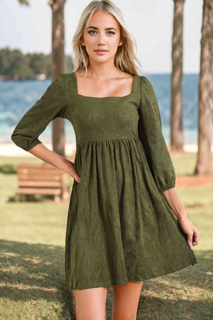 Dress - Square Neck Three-Quater Sleeve