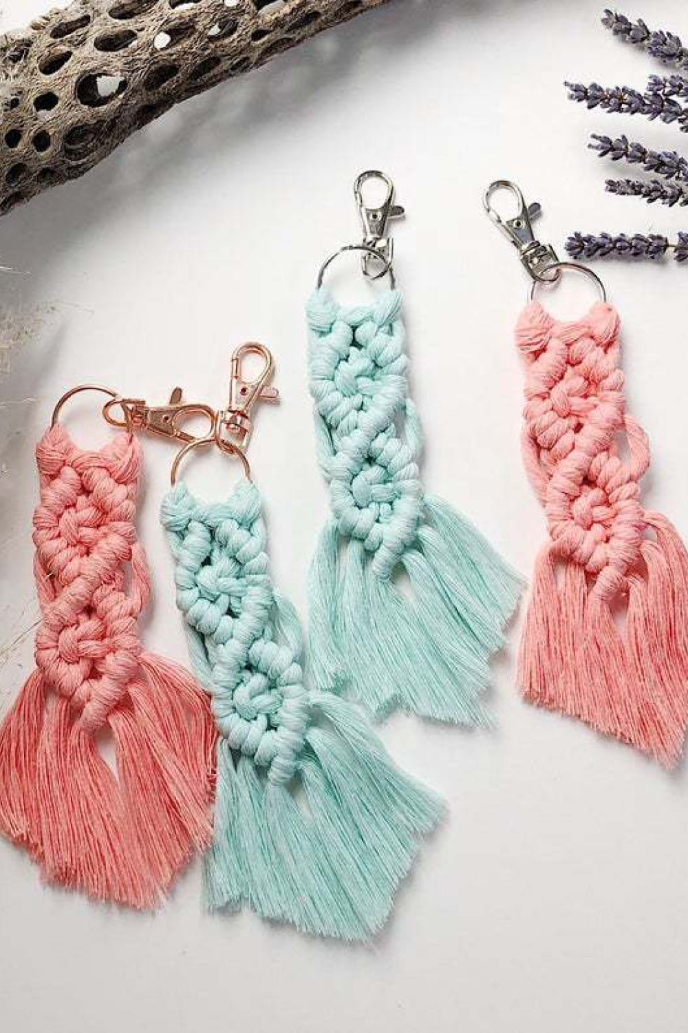 4-Pack Macrame Fringe Keychain