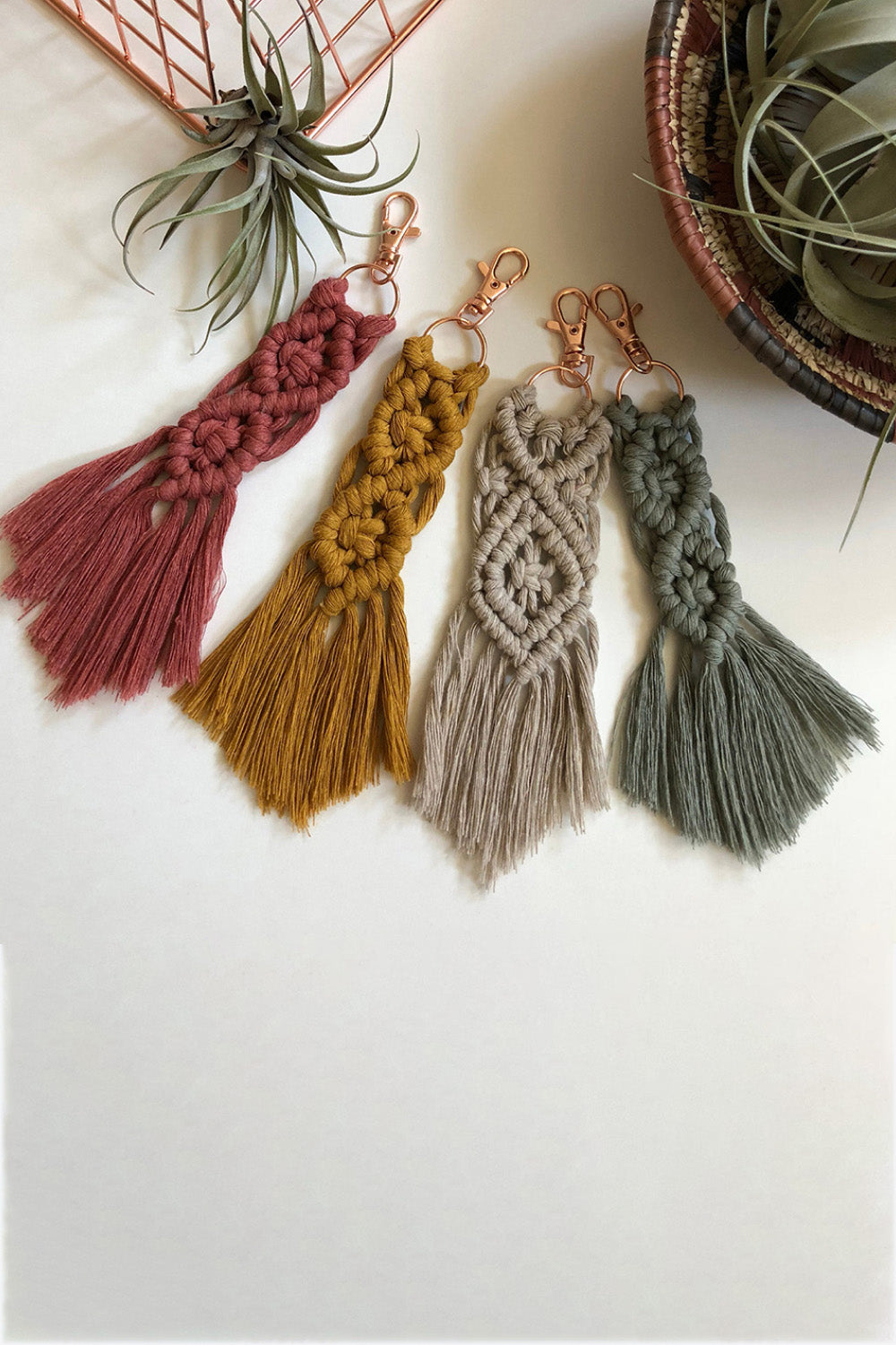 4-Pack Macrame Fringe Keychain