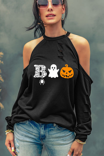 Boo Graphic Distressed Blouse