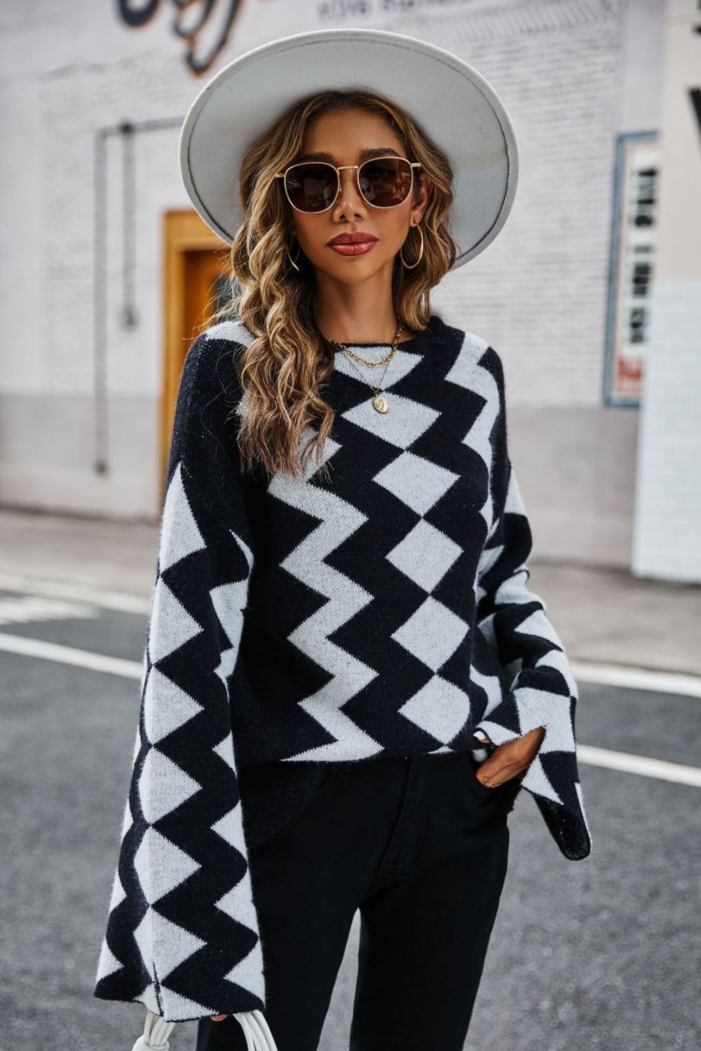 Sweater - Geometric Slit Flare Sleeve