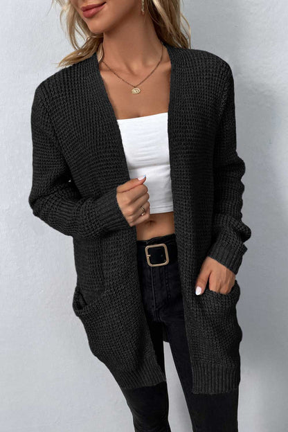 Cardigan - Rib-Knit Pocketed