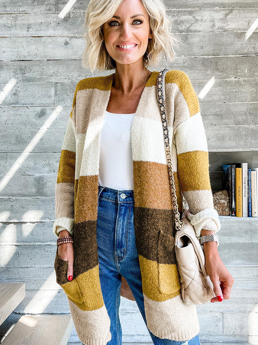 Color Block Dropped Shoulder Cardigan