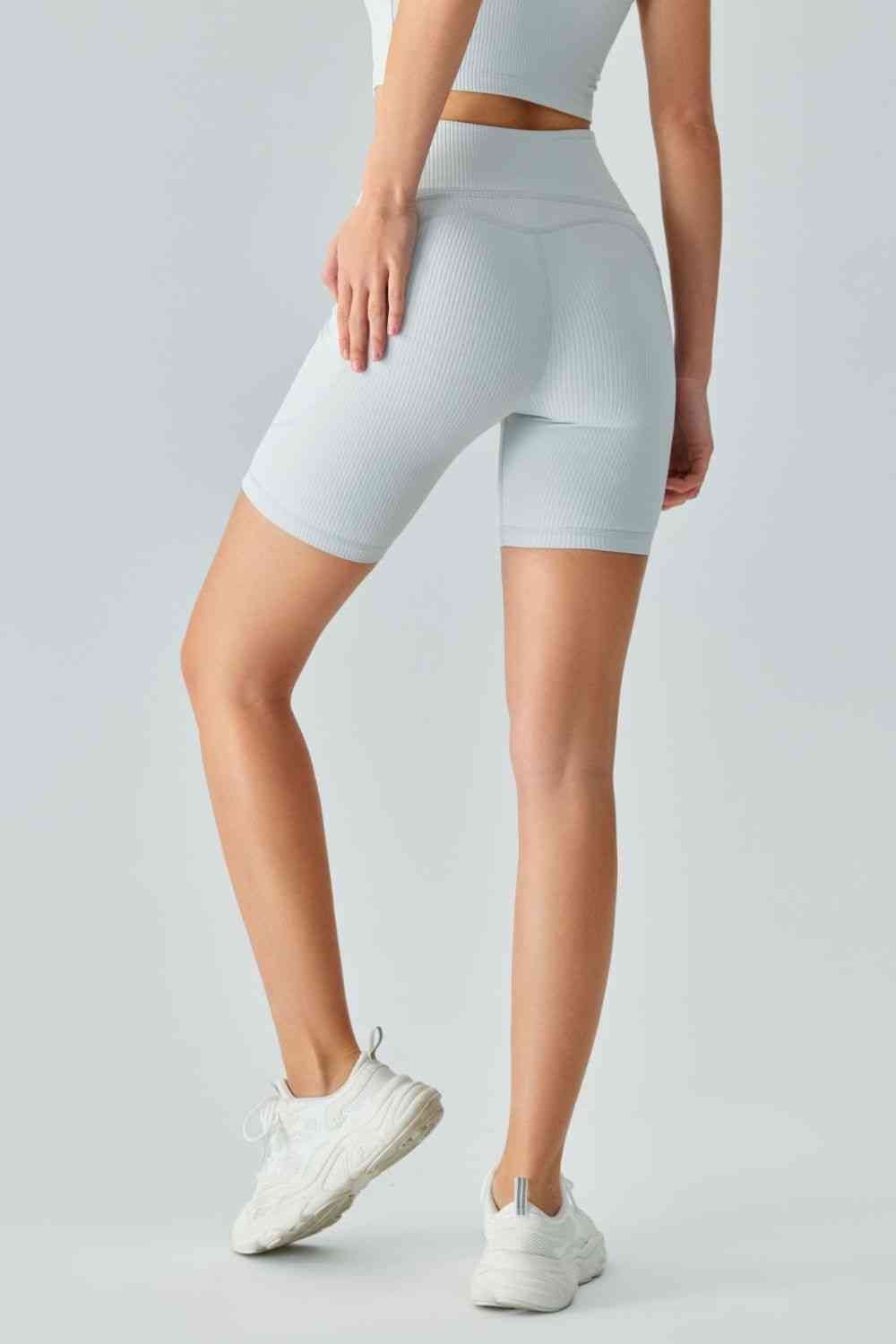 V-Waist Ribbed Sports Biker Shorts with Pockets