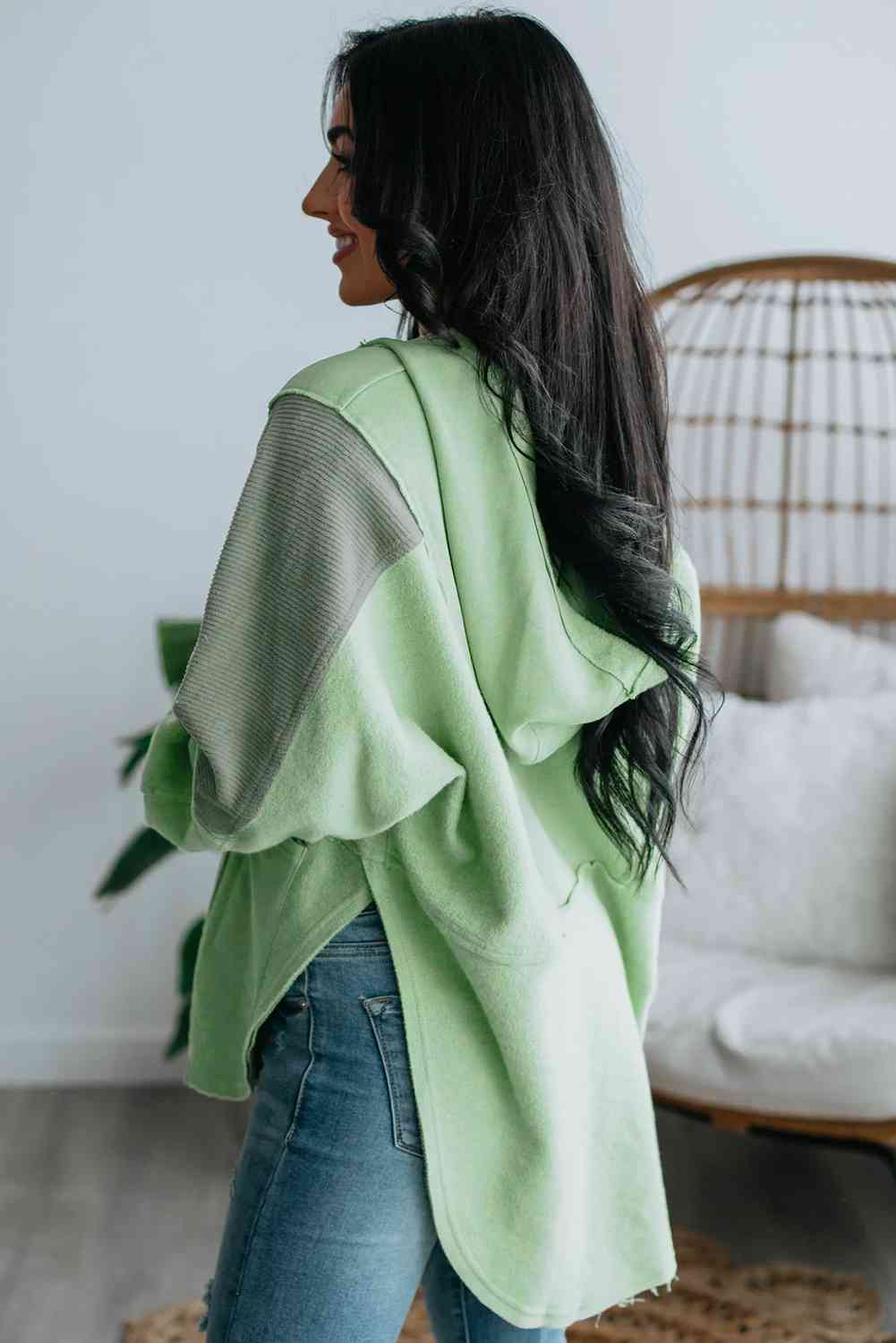 Pullover - Color Block Quarter-Snap Slit Hoodie